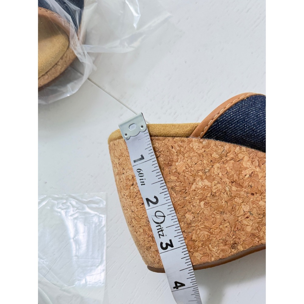 Clarks Elements Strappy Open Toe Blue Denim Platform Sandals Cork Wedge 9.5 Boho - Picture 8 of 8